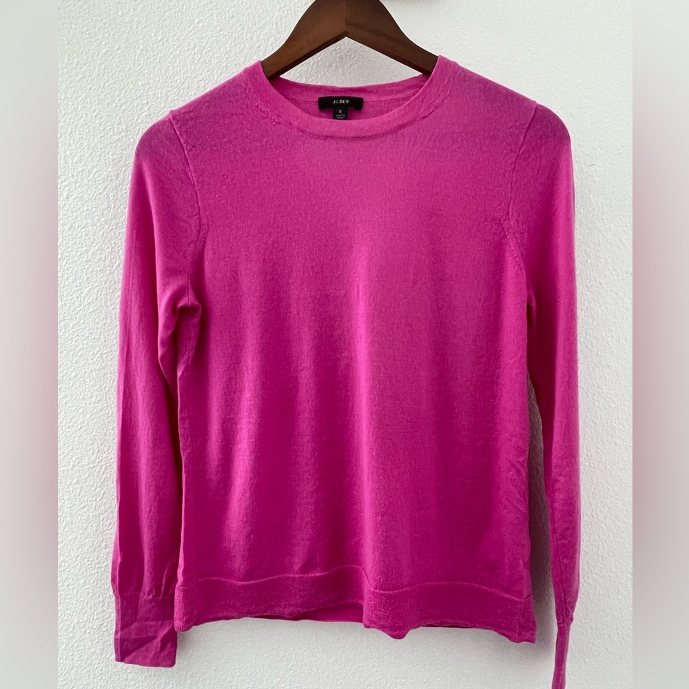 J. Crew Vibrant Pink Crew Neck Merino Wool Sweater - Picture 2 of 6